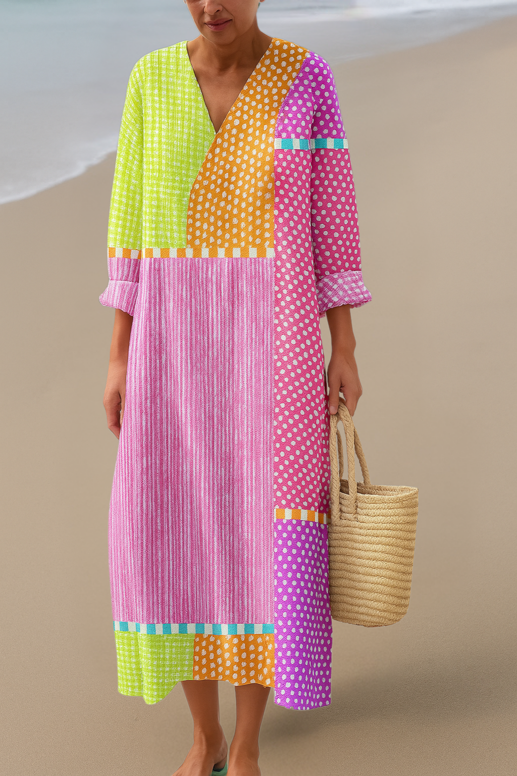 Kolorowa Sukienka Patchwork – Radosne Kolory w Artystycznym Przepływie