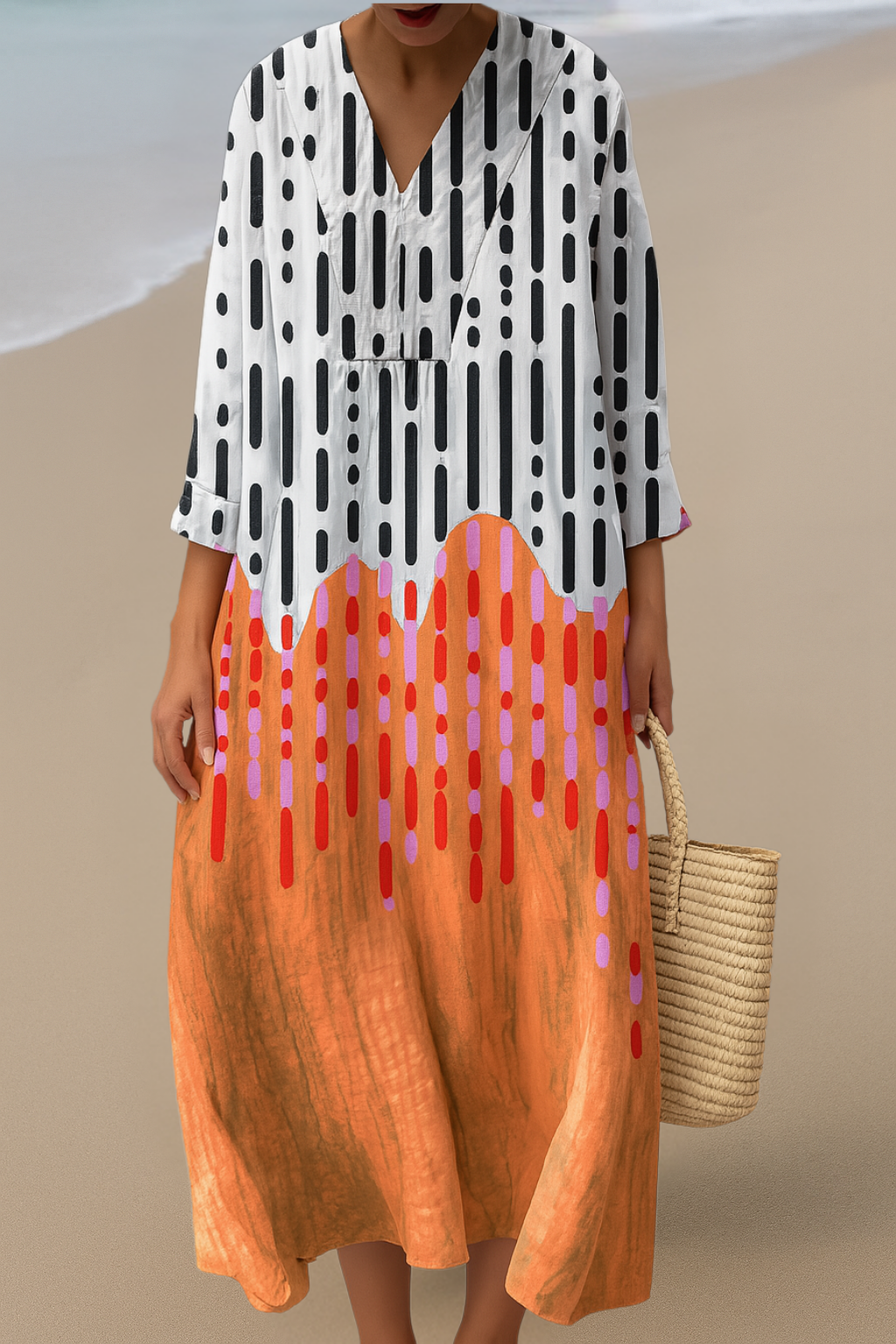 Abstrakcyjna Sukienka Maxi – Artystyczna Energia, Naturalny Przepływ